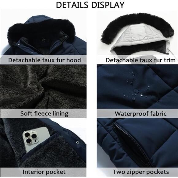 Women's Winter Puffer Coat Jacket Waterproof Dark Blue - Picture 5 of 6